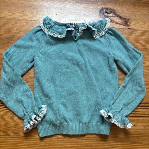 Janie and Jack teal blue knit ruffle collar long sleeve sweater SIZE 6 - Picture 5 of 5